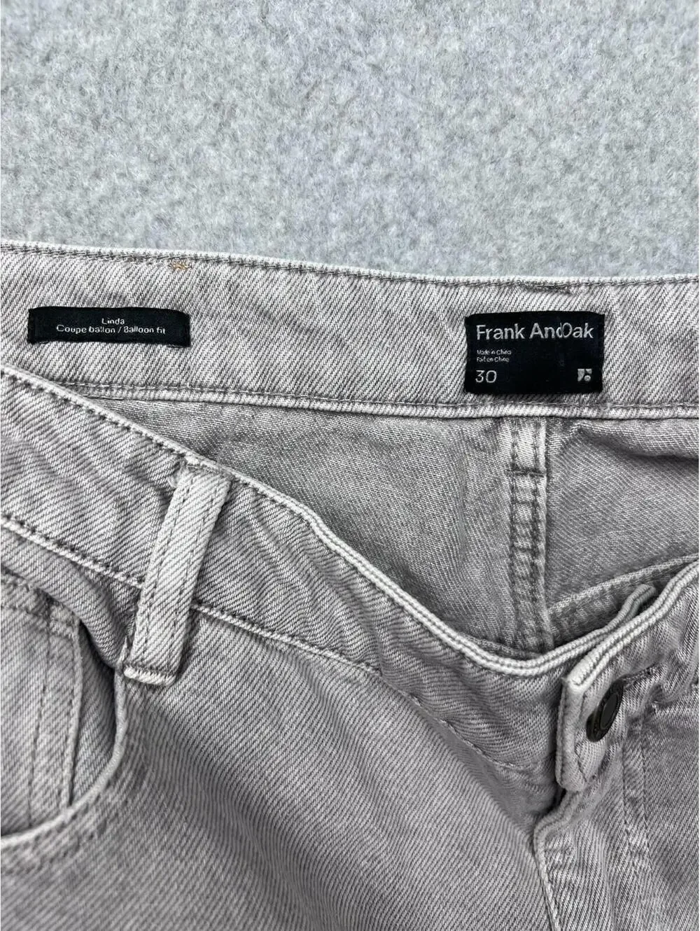 Frank And Oak Linda Balloon Jeans 30 Gray High Rise Tapered Barrel Leg Wide Deni